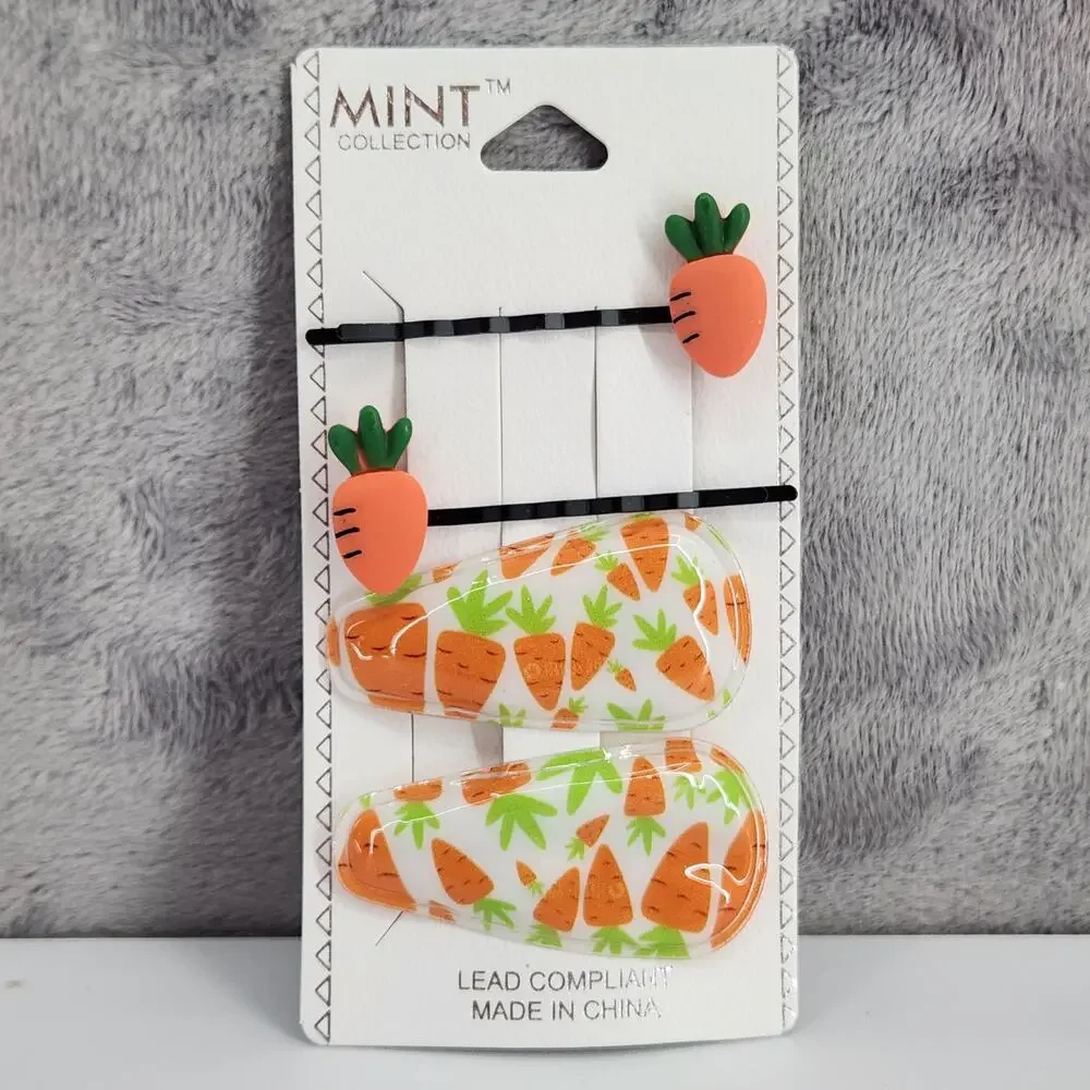 4 pc Carrot Hair Accessories by Mint 2 bobby pins 2 snap barrette clips **NEW**